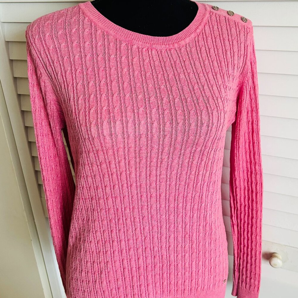 Women's Fall/Winter Tommy Hilfiger Barbie Pink Cable Knit Long Sleeve Sweater